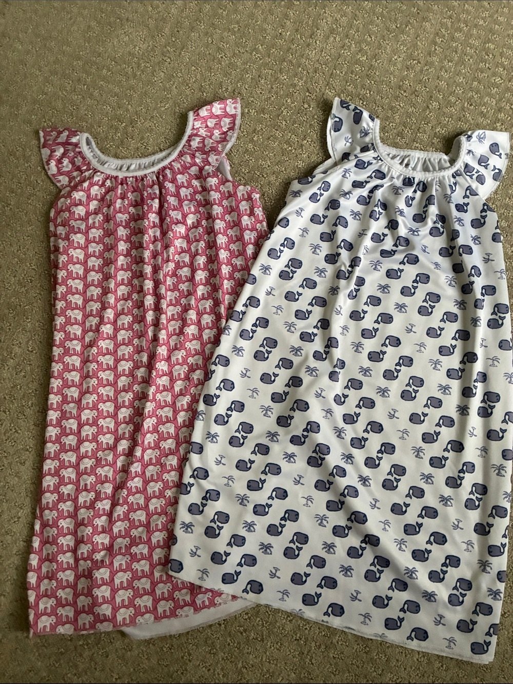 Roller Rabbit Kids Nightgowns - Pink Elephant & White Navy Whale Prints